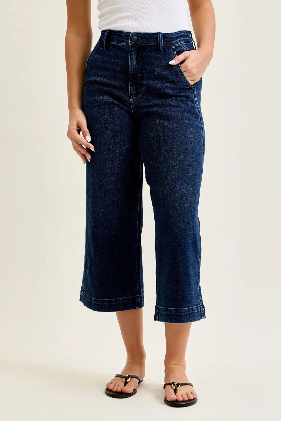Blue High Waist Ankle Wide Jeans