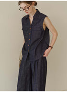 Tencel Linen Denim Sleeveless Button-Down Vest Shirt