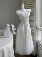 Square-Neck Tulle A-Line Dress - garment detail