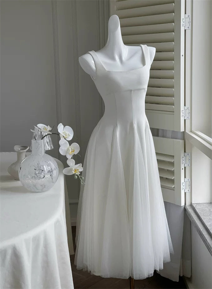Square-Neck Tulle A-Line Dress - garment detail