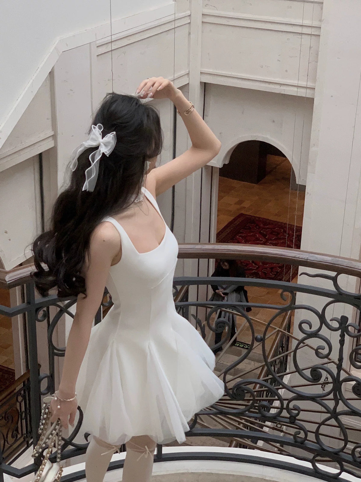 Square-Neck Tulle A-Line Dress - garment detail