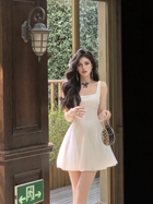 Square-Neck Tulle A-Line Dress - White / Mini