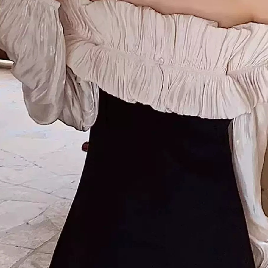 Black and White Off-Shoulder Evening Dress - garment detail