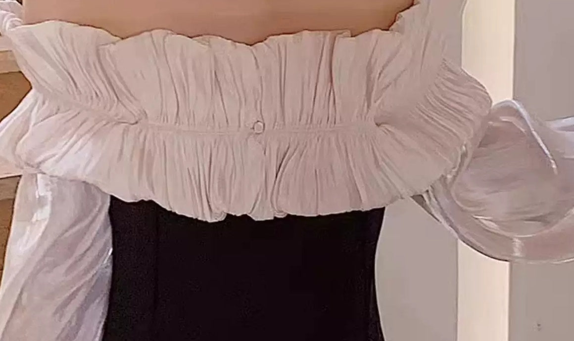 Black and White Off-Shoulder Evening Dress - garment detail