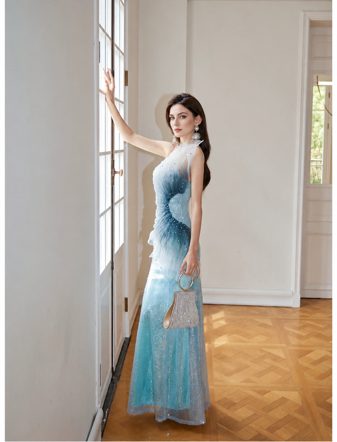 Blue Sequin Fringe Mermaid Maxi Dress - Lake Blue