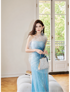 Blue Sequin Fringe Mermaid Maxi Dress - Lake Blue