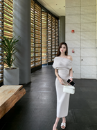 One-Shoulder Ruched Fitted Dress - Grey Apricot / Long
