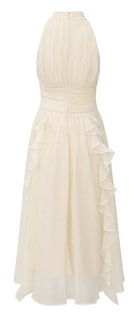 Ivory Halter Tiered-Ruffle Midi Dress - garment detail