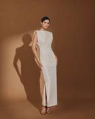 Ivory Sleeveless Textured Column Midi Dress - Ivory