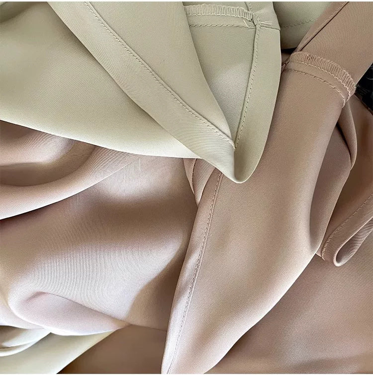 Beaded V-Neck Puff-Sleeve Satin Maxi Dress - garment detail