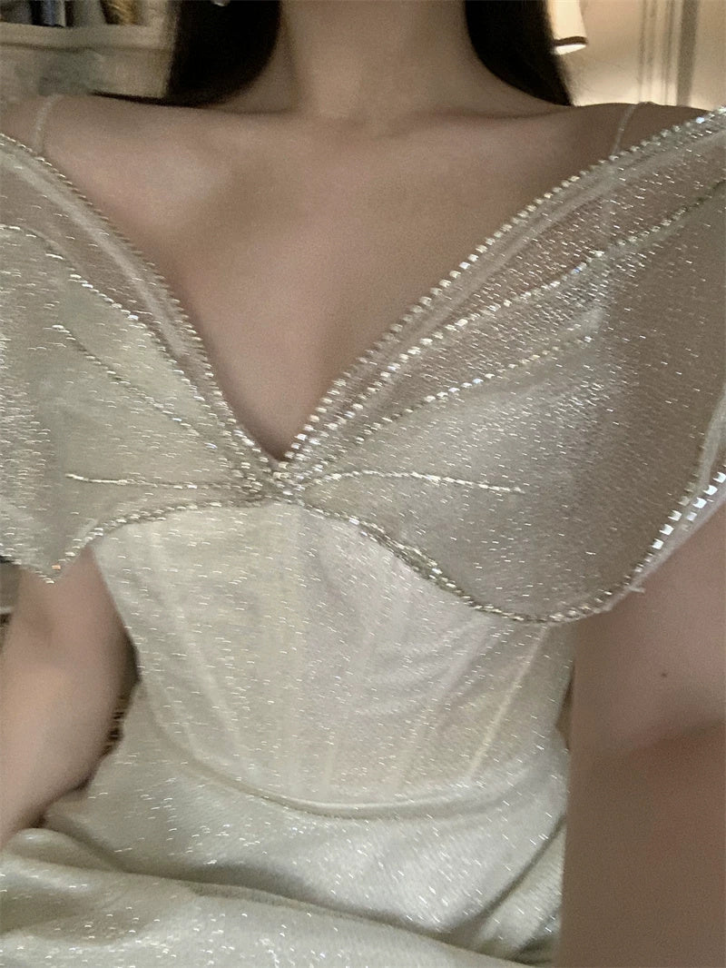 White Off-Shoulder Corset Mini Dress - garment detail