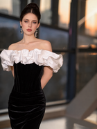 Black Velvet Ruffle Off-Shoulder Maxi Dress - Black
