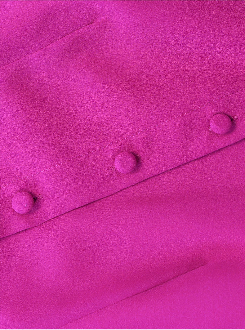 Magenta Bow-Neck Pleated Long-Sleeve Maxi Dress - garment detail