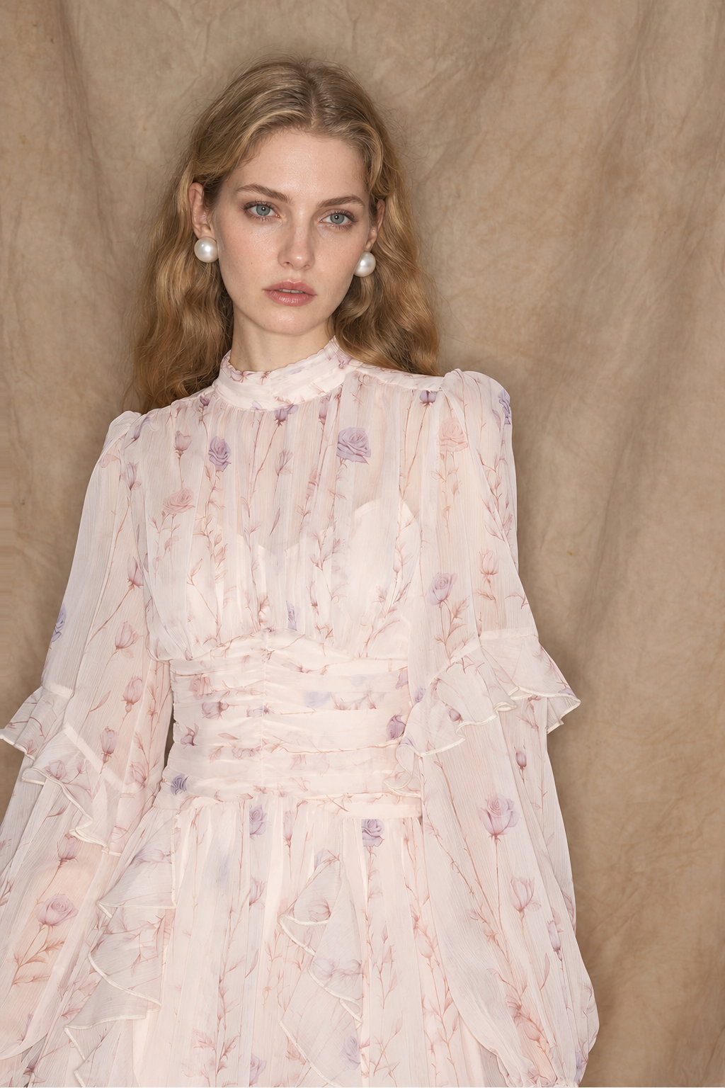 Pink Floral Long-Sleeve Belted Midi Dress - Pink Floral