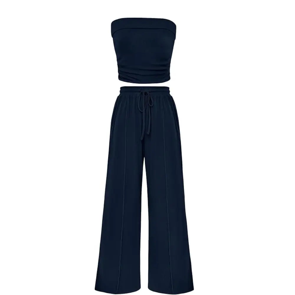 LilyCurve Summer Ribbed Crop Top & Shorts 2-Piece Set - Blue