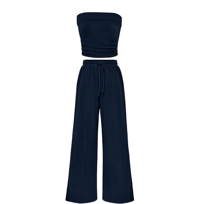 LilyCurve Summer Ribbed Crop Top & Shorts 2-Piece Set - Blue