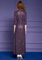Sequin V-Neck Three-Quarter-Sleeve Midi Dress - garment detail