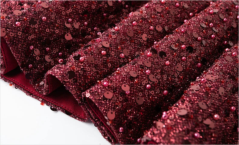 Sequin V-Neck Three-Quarter-Sleeve Midi Dress - garment detail