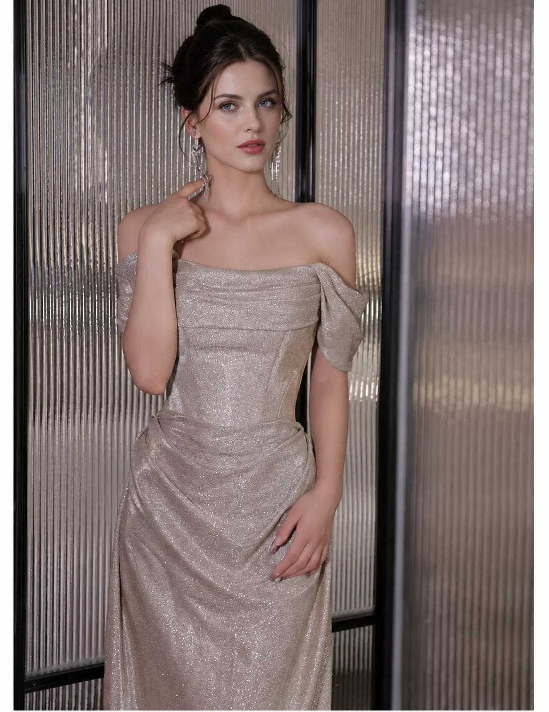 Silver Off-Shoulder Sequin Maxi Dress - Silver
