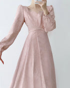 Pink Puff-Sleeve Ruched Midi Dress - garment detail