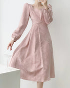 Pink Puff-Sleeve Ruched Midi Dress - garment detail