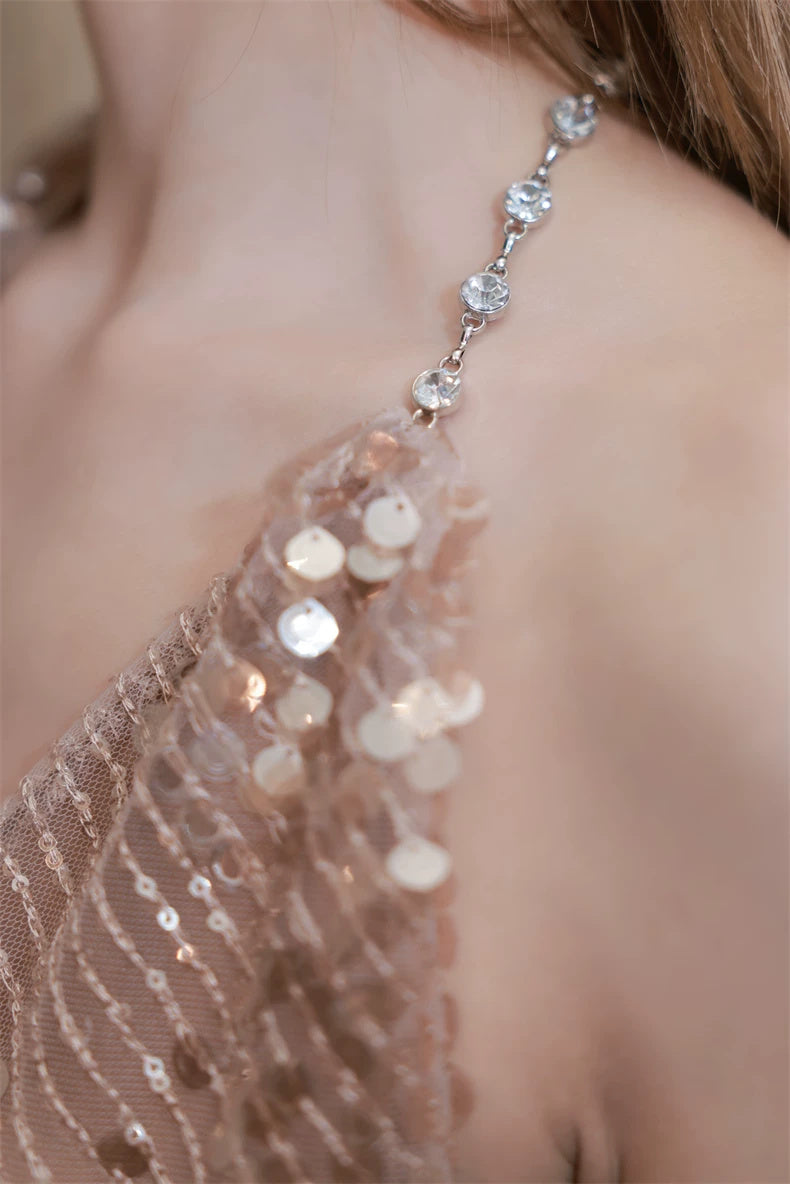 Gold-Tone Embellished Halter Mini Dress - garment detail