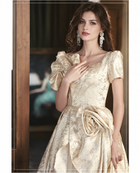 Gold Jacquard Ruffle Bow Maxi Dress - Gold