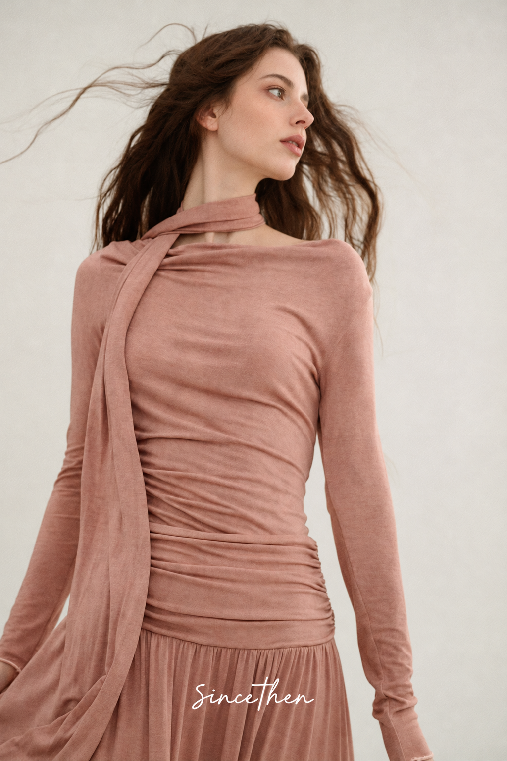 Dusty Pink One-Shoulder Ruched Knit Maxi Dress - Dusty Pink