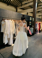 White Tulle A-Line Spaghetti-Strap Maxi Dress - garment detail