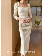Square-Neck Long-Sleeve Midi Dress - front view