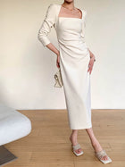 Square-Neck Long-Sleeve Midi Dress - garment detail