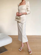 Square-Neck Long-Sleeve Midi Dress - garment detail
