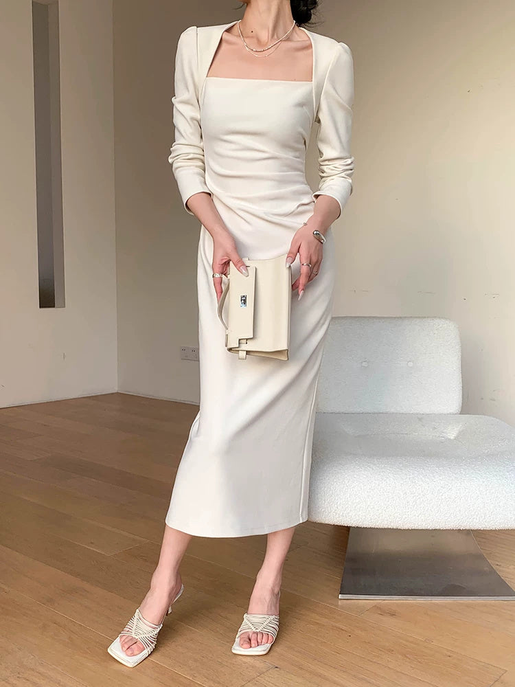 Square-Neck Long-Sleeve Midi Dress - garment detail