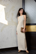 Sleeveless Textured Check Knit Maxi Dress - Ivory