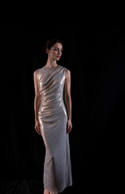 Silver One-Shoulder Metallic Draped Maxi Dress - Silver Grey