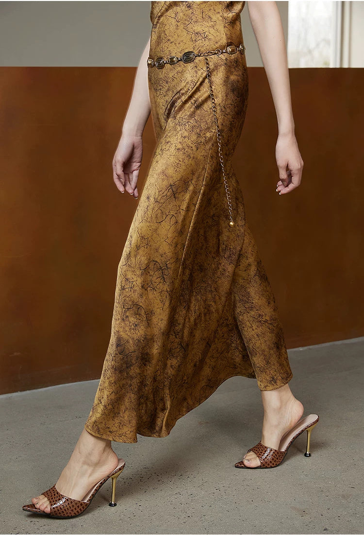 Gold Cowl Neck Satin Slip Dress - garment detail or back view