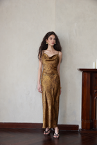 Gold Cowl Neck Satin Slip Dress - Gold