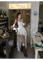 White Corset Cascading Ruffle High Low Dress - White
