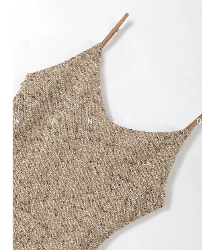 Metallic Knit Slip Midi Dress - garment detail