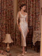 Lace-Trim Satin Corset Midi Dress - Ivory