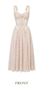 Blush Floral Lace Corset Midi Dress - garment detail