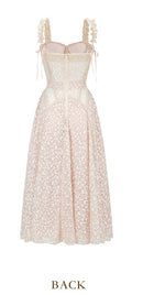 Blush Floral Lace Corset Midi Dress - garment detail