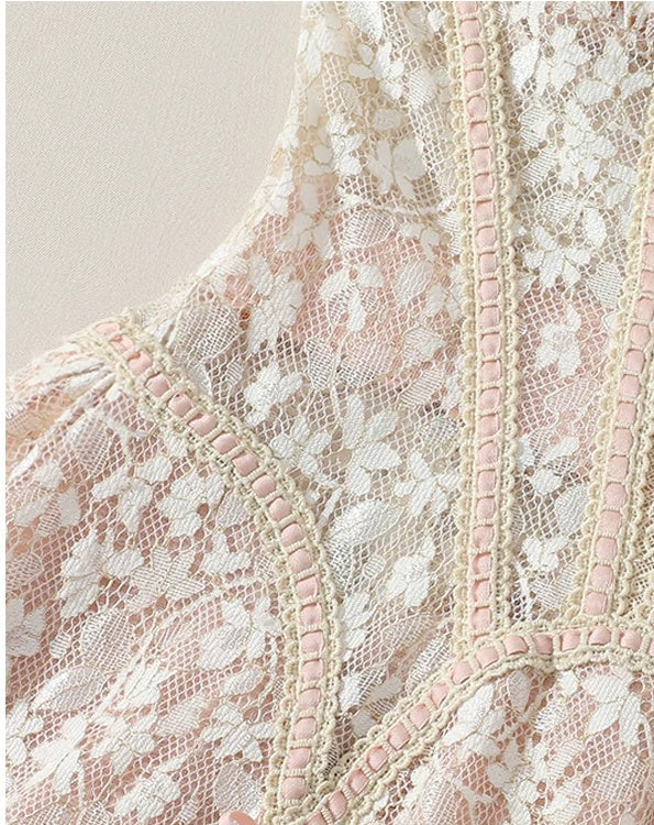Blush Floral Lace Corset Midi Dress - garment detail