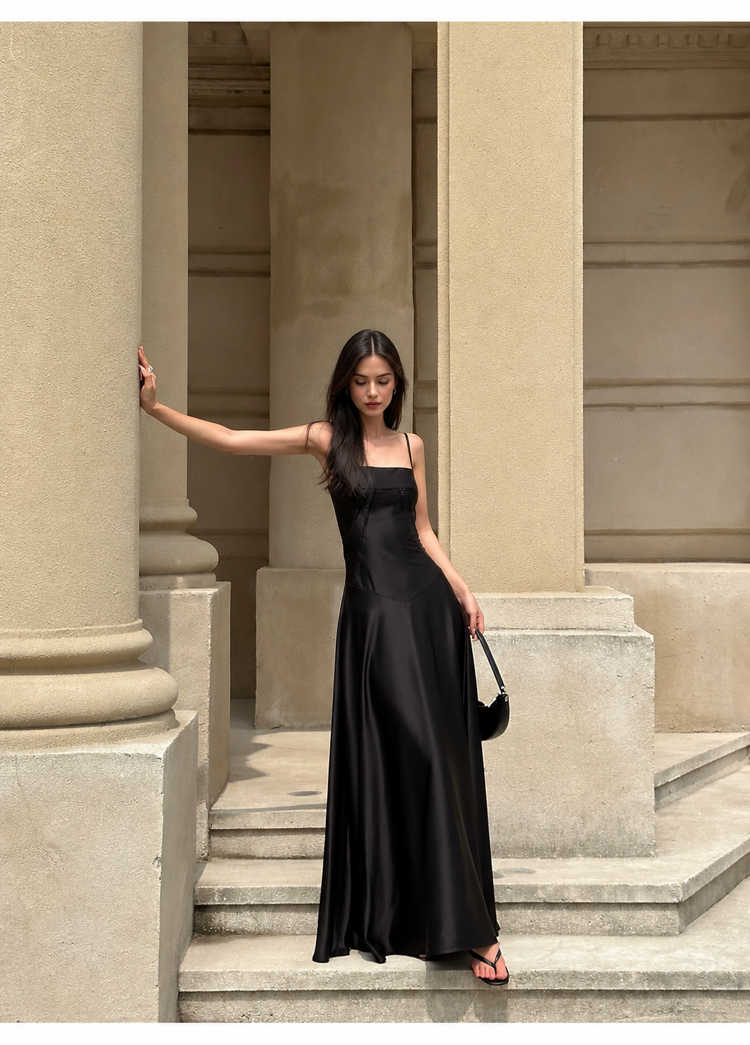 Satin Corset A-Line Maxi Dress - Black