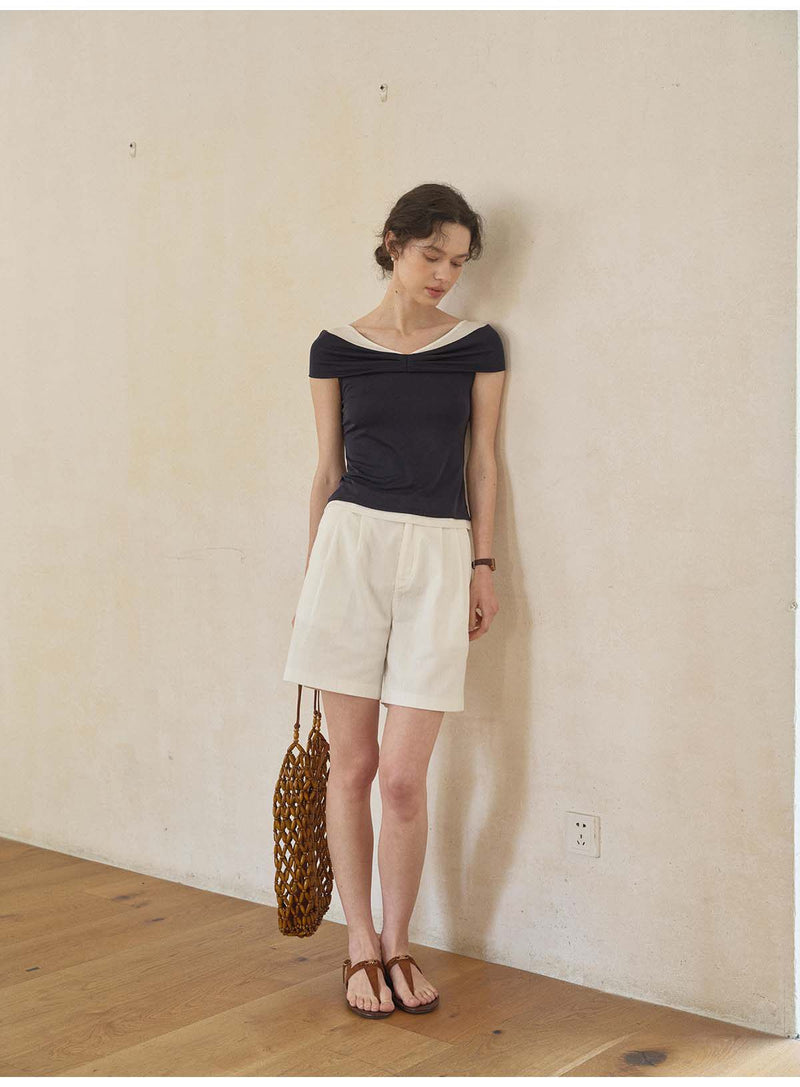 Contrast Color Tencel Cool Breathable Short Sleeve T-Shirt Women Casual Loose Top