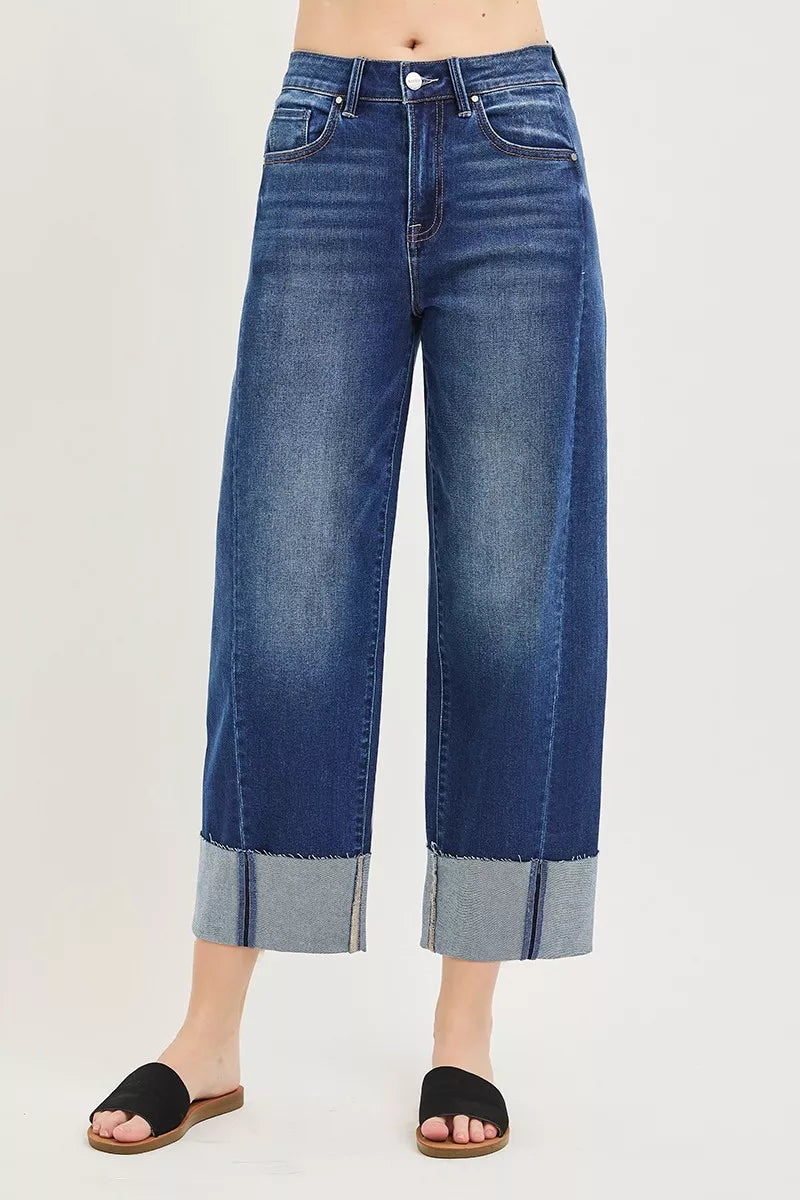 Full Size Slouchy Crop Barrel Cuffed Jeans Plus Size