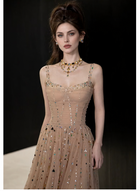 Champagne Beaded-Strap Corset Maxi Dress - Champagne