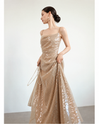 Champagne Sequin Ruched Tie-Side Maxi Dress - Champagne