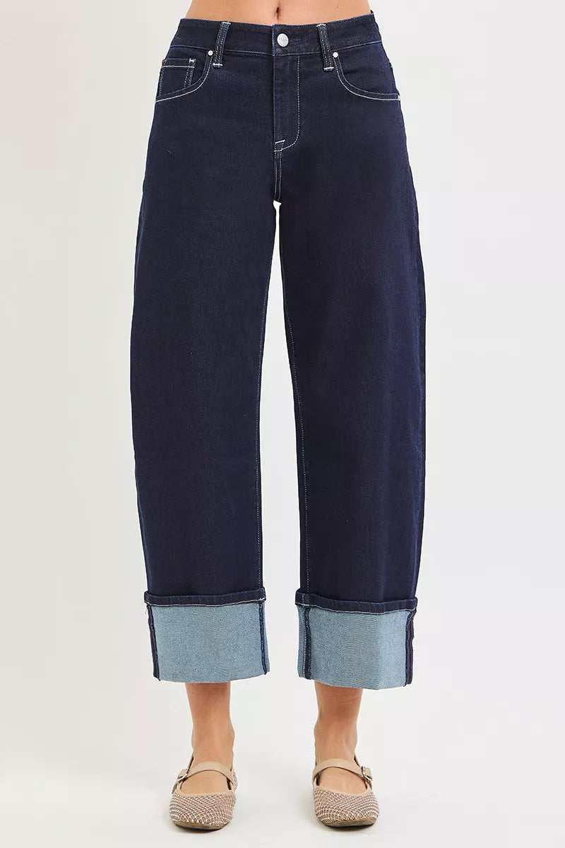 Slouchy Crop Barrel Cuffed Hem Jeans