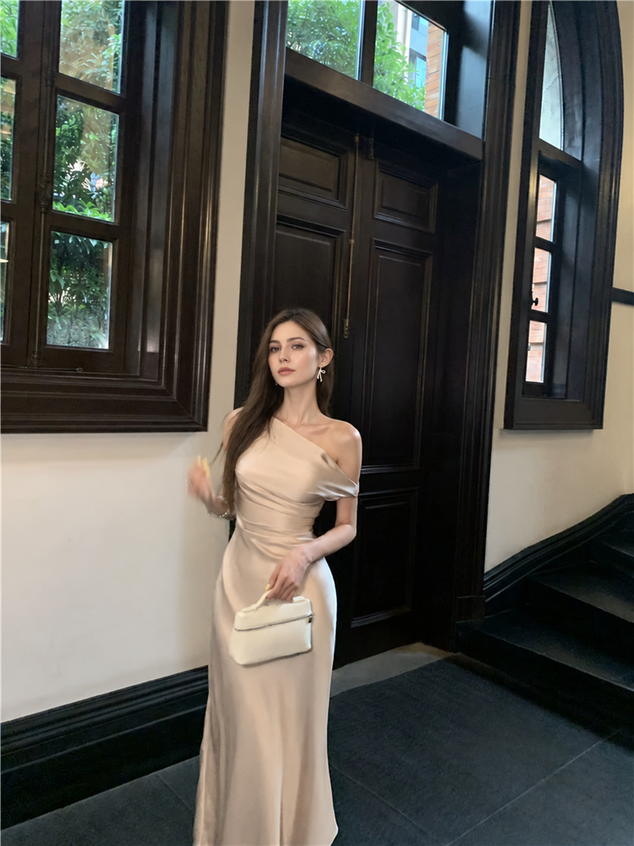 Draped One-Shoulder Fitted Dress